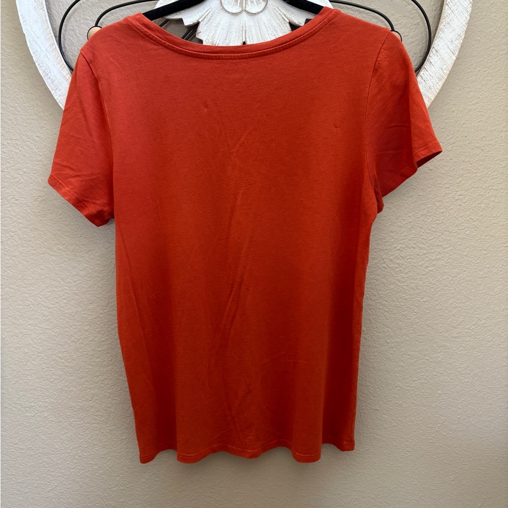 Quince Cotton Modal White & Black Striped & Rust Short-Sleeve Scoop-neck Tees - Picture 5 of 8